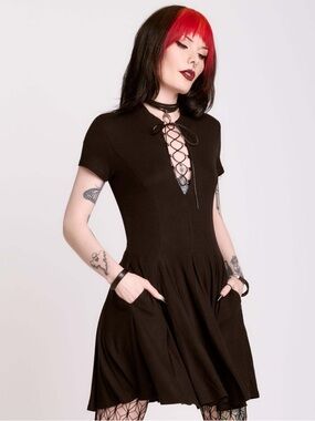 Midnight Hour Black Lace-Up Skater Dress - Women